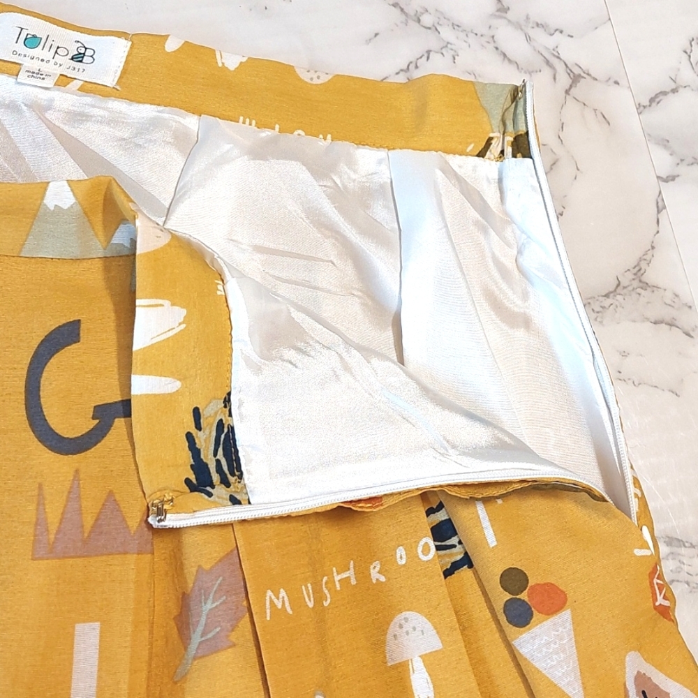 Casual Mustard Yellow Printed Midi Skirt - Picture 4 of 8